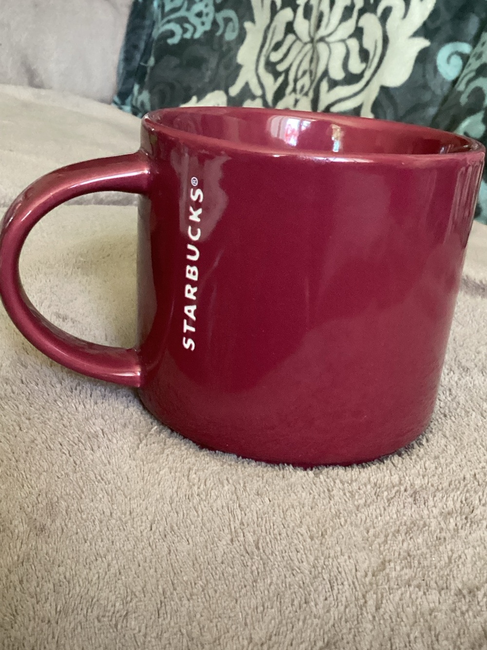 Starbucks Maroon Ceramic Mug with Vertical Logo